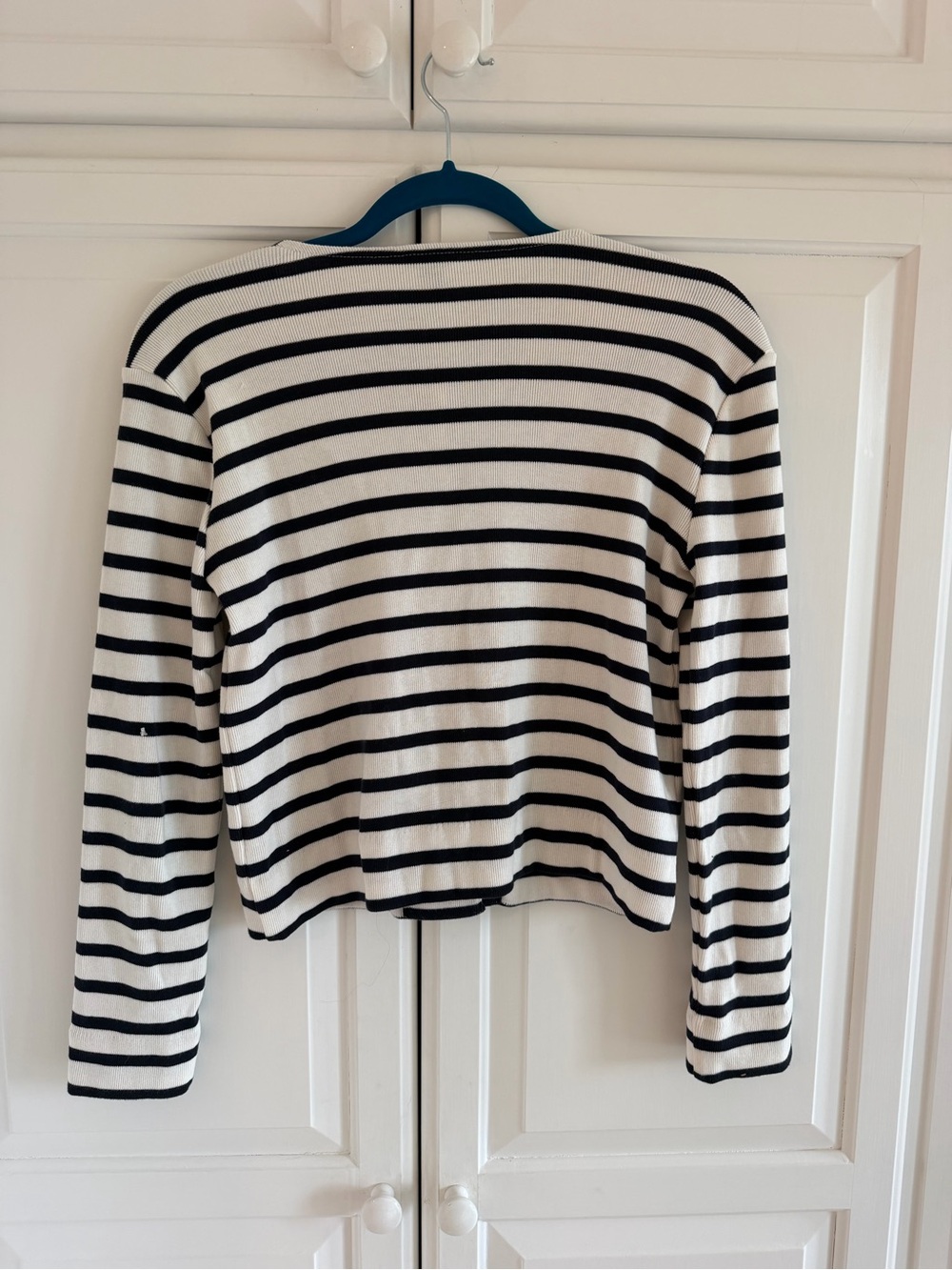 Ann Taylor Black and White Striped Crew Cardigan - Picture 3 of 5